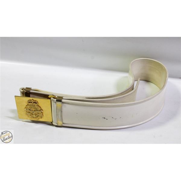 MILITARY/CADET WHITE BELT W/GOLDTONE BUCKLE