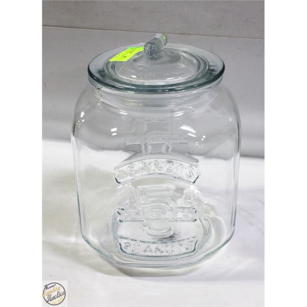 LARGE STORE DISPLAY GLASS PEANUT JAR LIDDED