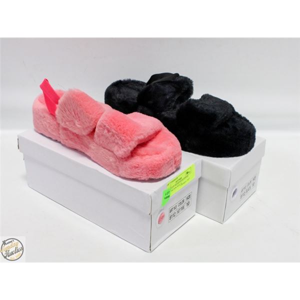 NEW FUZZY WOMEN'S SLIPPERS 1PINK 1BLACK SIZE 10