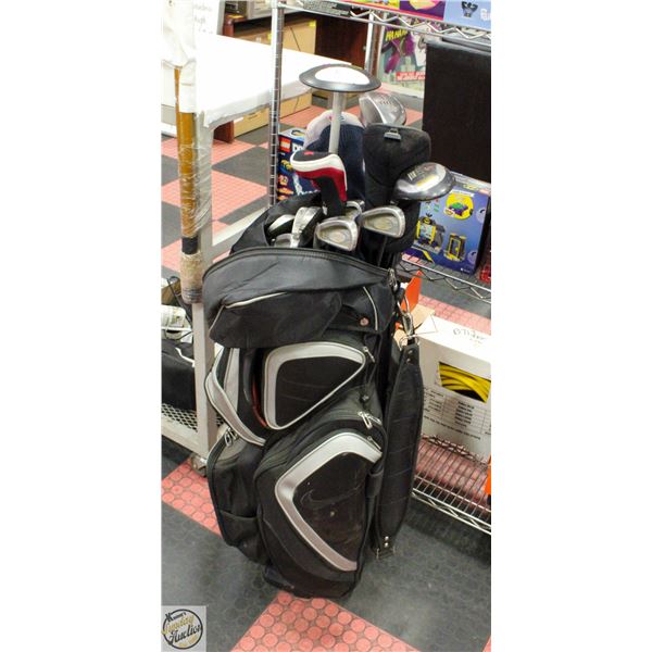 NIKE GOLF BAG W. LEFT HANDED TNT CLUBS + THE CLUB