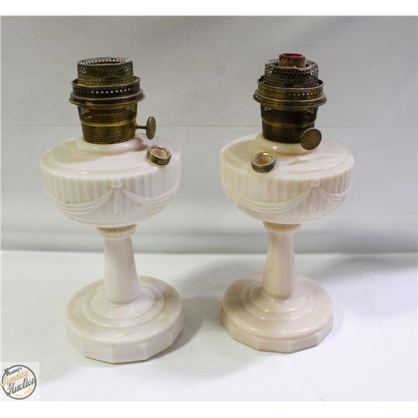 PAIR OF MILK GLASS ANTIQUE OIL LAMPS - NO SHADES