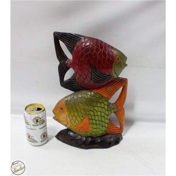2 FISH SWIMMING MADE FROM WOOD