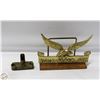 Image 1 : BRASS EAGLE IN WOOD STANDS, BRASS CARD