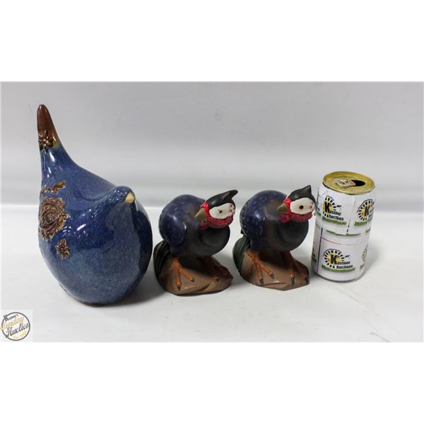 STONE PAINTED CHICKEN X 2, CERAMIC BIRD