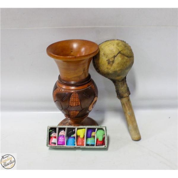 WOOD VASE. MUSIC INSTRUMENT MUD CHARACTER