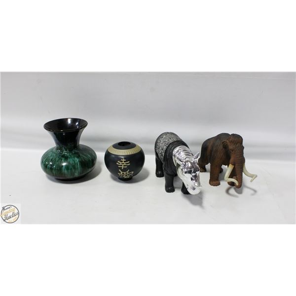 RHINO, BISON, FLOWER VASE X 2