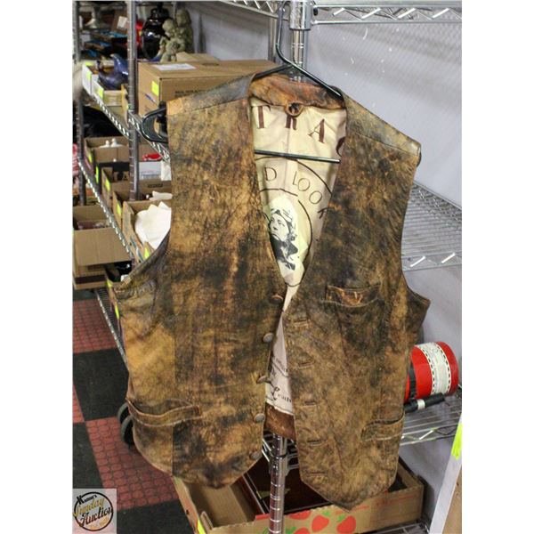 MENS XL OLD ANTIC LEATHER VEST-ESTATE