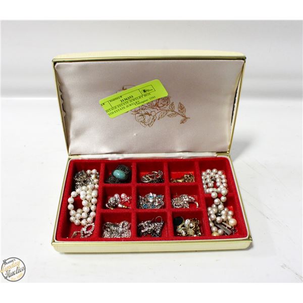 VINTAGE ESTATE JEWELRY BOX WITH ESTATE JEWELRY