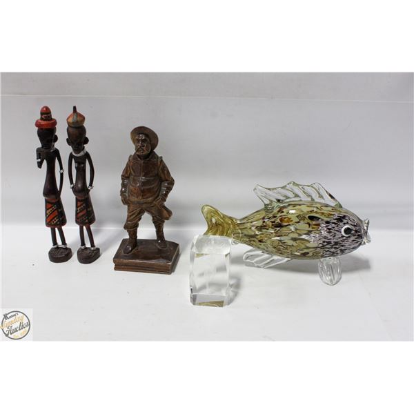 GLASS FISH. 2 X AFRICAN WOOD CHARACTER.