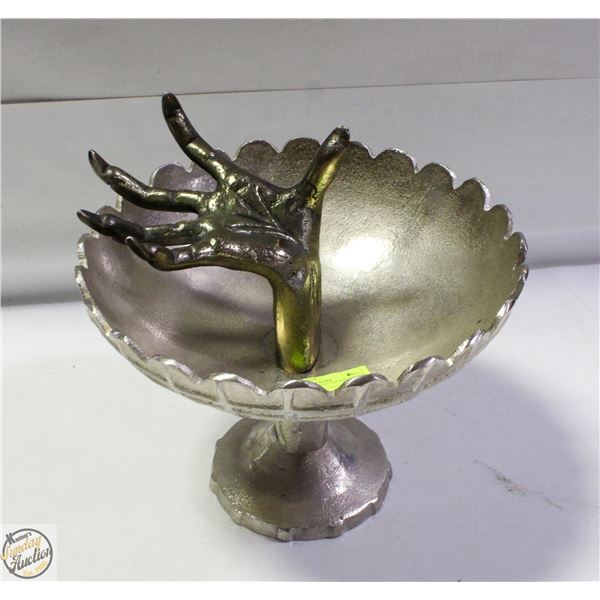 METAL BOWL WITH A HAND IN THE MIDDLE