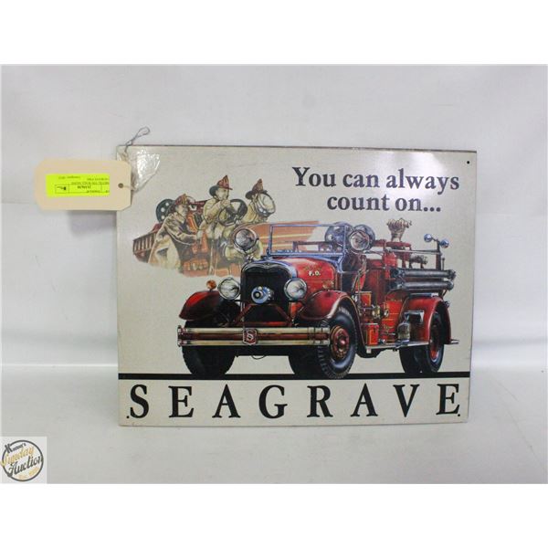 2 METAL TIN WALL SIGNS SEAGRAVE FIRE