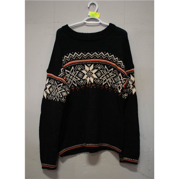MENS XL BLK HEAVY WOOL NORWEGIAN SWEATER
