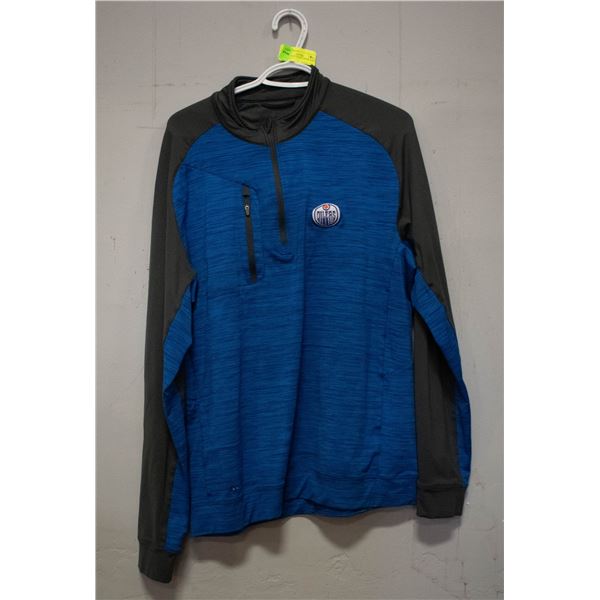 MENS LARGE OILERS ZIPPER SPORT SWEATER