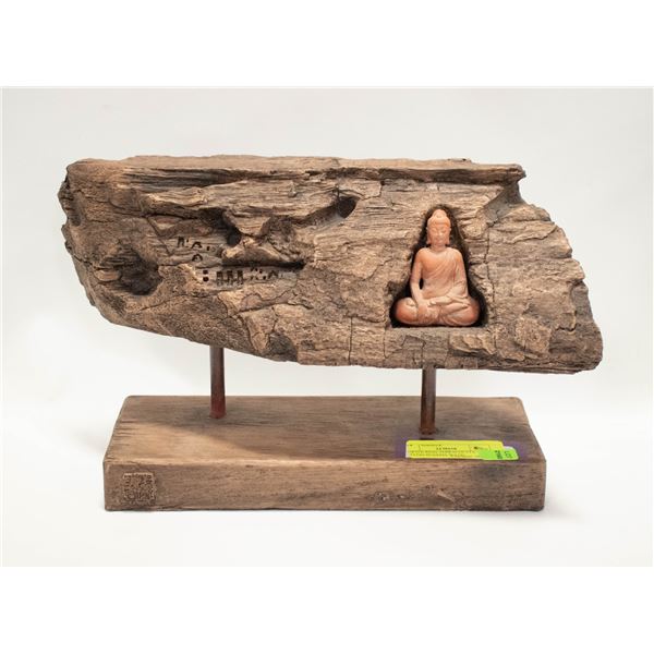 TURTLE KING TERRACOCTTA SITTING BUDDHA W/LOG