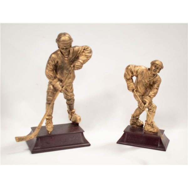2 BRONZE TONE HOCKEY PLAYER FIGURES/STATUES