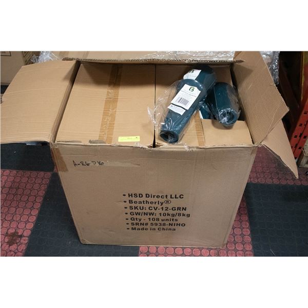 LARGE CASE WITH 108 CEMETARY FLOWER VASES