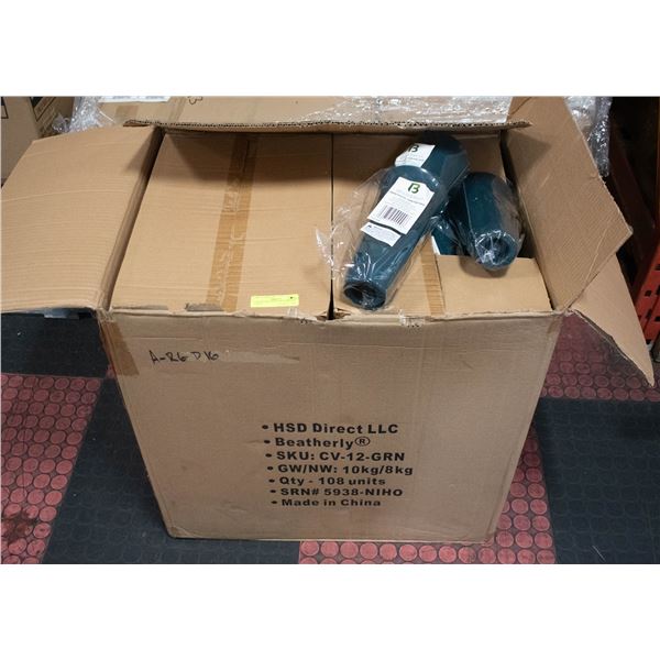 LARGE CASE WITH 108 CEMETARY FLOWER VASES