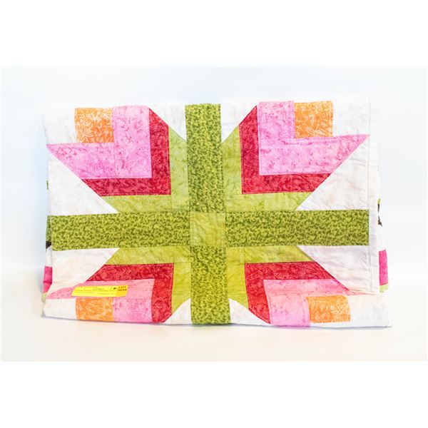 HOME-MADE PATCHWORK QUILT, 35"X35" FLORAL