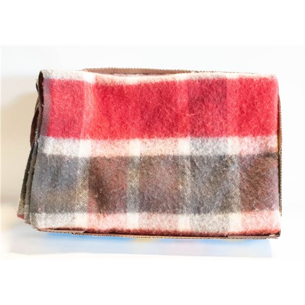 WOOL BLANKET 62"X36" RED, CHARCOAL PLAID