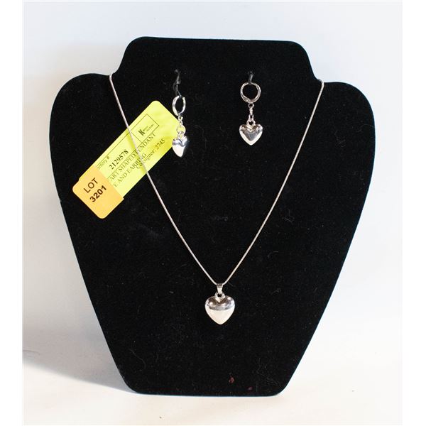 SET OF HEART SHAPED PENDANT NECKLACE AND EARRING