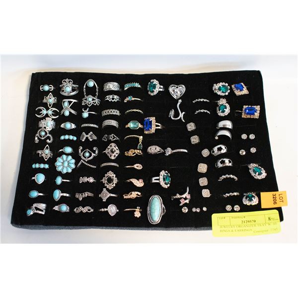 JEWELRY ORGANIZER TRAY W/ 60 RINGS & EARRINGS