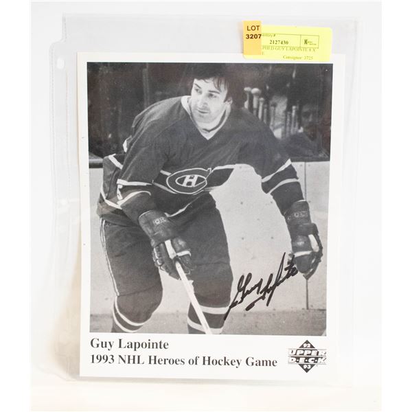 AUTOGRAPHED GUY LAPOINTE 8 X 10 PICTURE