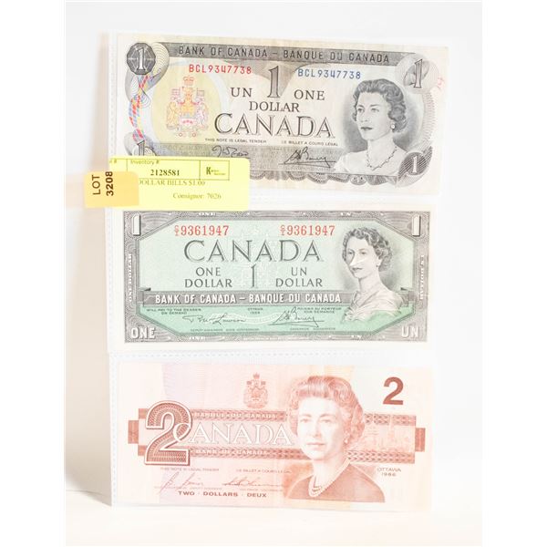 CANADA DOLLAR BILLS $1.00 1954+1973