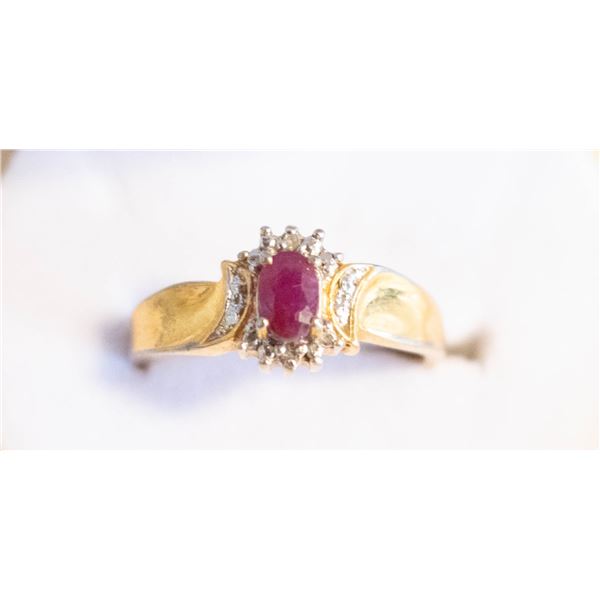 LADIES GOLD PLATED RING WITH RED CENTER STONE SZ