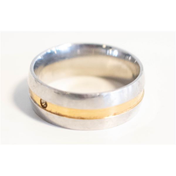 MENS SZ 10 BC STEEL RING/ GOLD PLATED CENTER