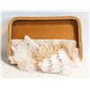 Image 1 : VINTAGE LINENS & VINTAGE WICKER TRAY (19"X12.5")