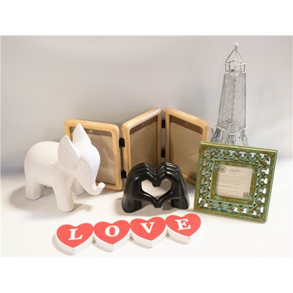 HOME DECOR LOT WITH WOOD FRAMES,