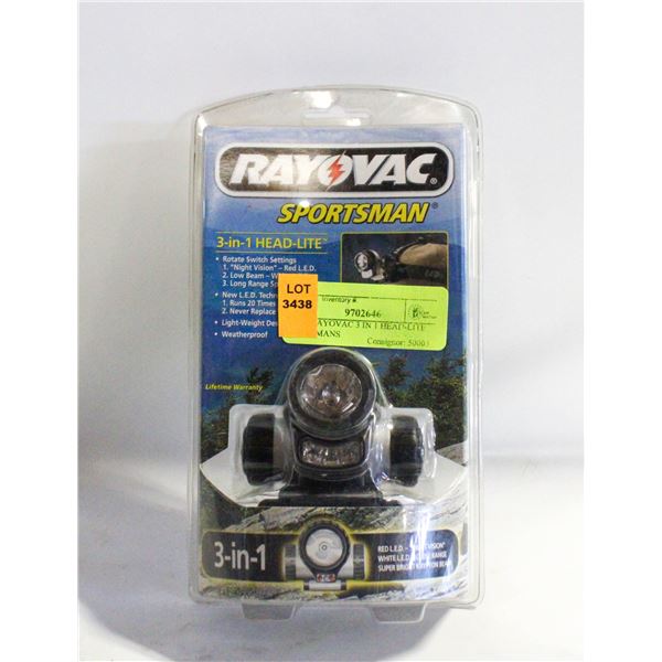 NEW RAYOVAC 3 IN 1 HEAD-LITE SPORTMANS