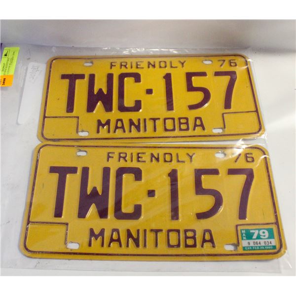 MATCHING 1976 MANITOBA FRIENDLY LICENSE PLATES