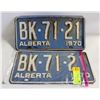 MATCHING 1970 ALBERTA LICENSE PLATES