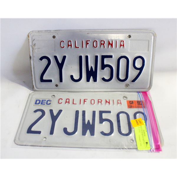 MATCHING CALIFORNIA METAL LICENSE PLATES
