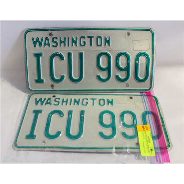 MATCHING WASHINGTON ICU 990 LICENSE PLATES