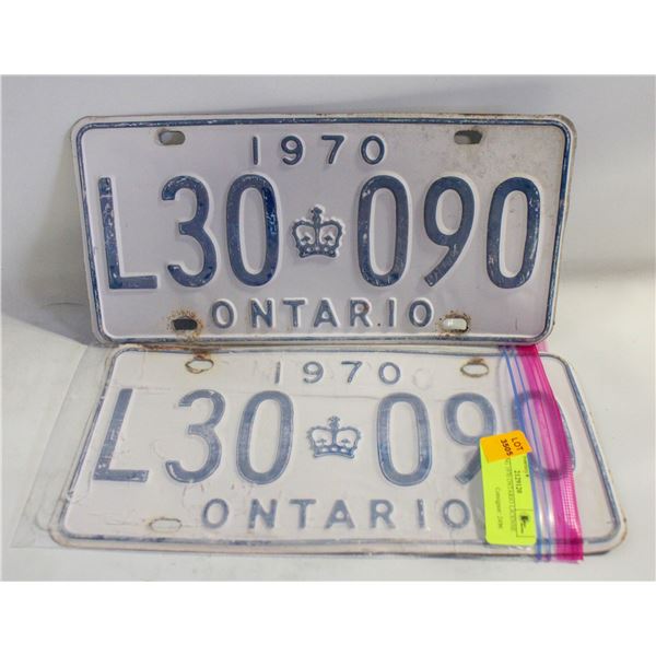 MATCHING 1970 ONTARIO LICENSE PLATES
