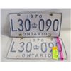 MATCHING 1970 ONTARIO LICENSE PLATES