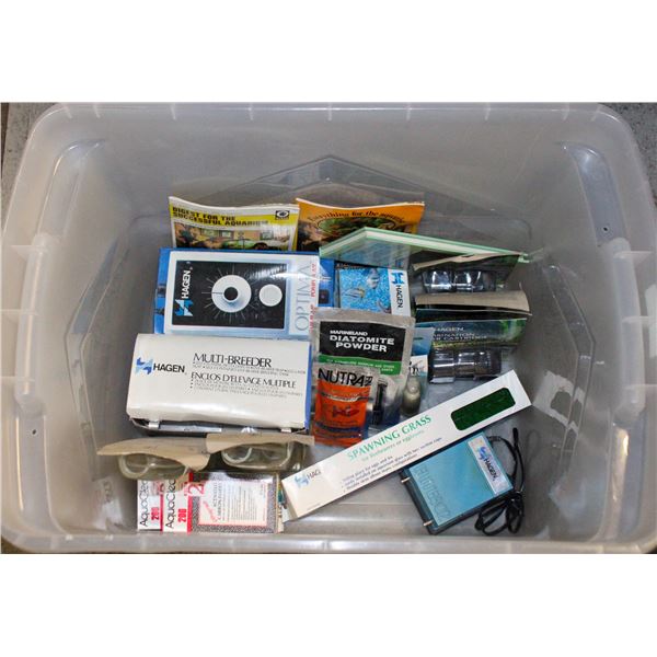 TOTE WITH ASSORTED AQUARIUM ACCESSORIES