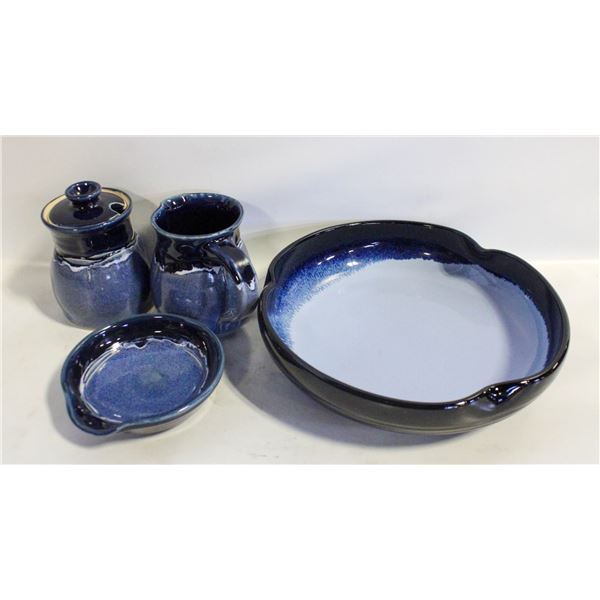 ARTISAN POTTERY BOWL/CREAM/SUGAR/REST- SET OF 4