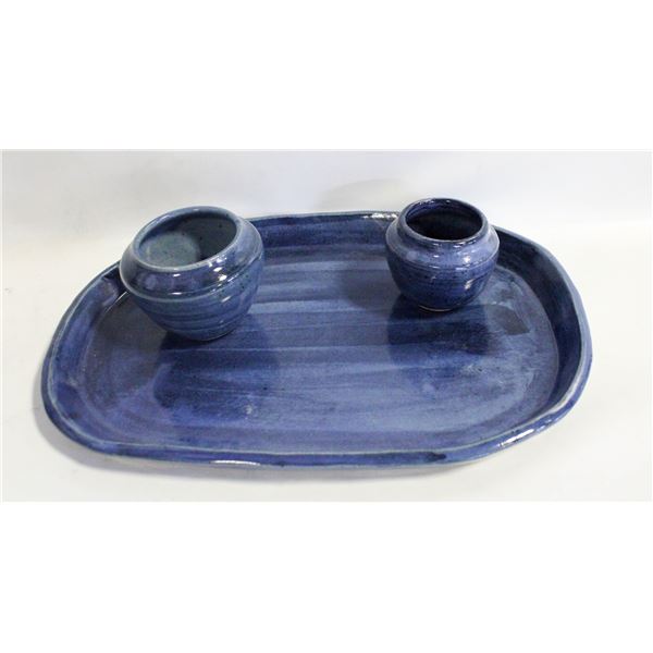 ARTISAN POTTERY TRAY & VASES- SET OF 3