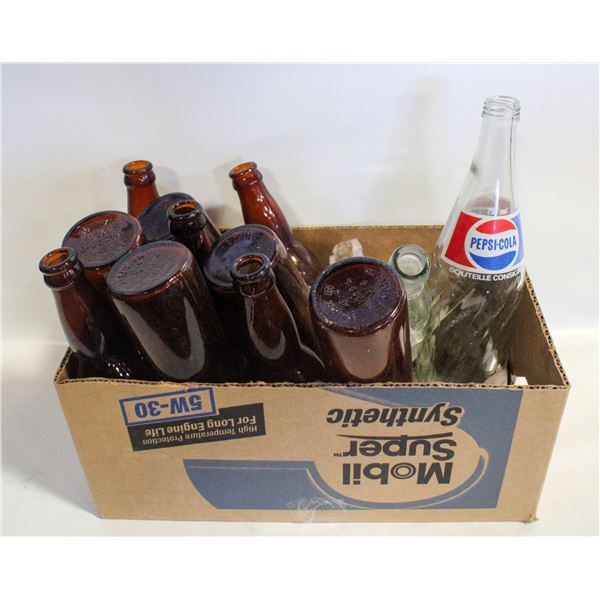 VINTAGE GLASS BEER AND SODA BOTTLES 12 PC LOT