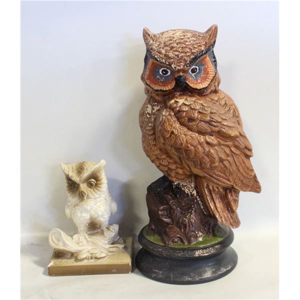 VINTAGE DISTRESSED POTTERY OWLS (2)
