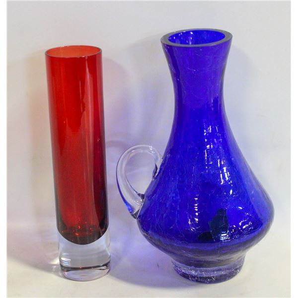 VINTAGE COBALT BLUE/RUBY RED VASES- SET OF 2