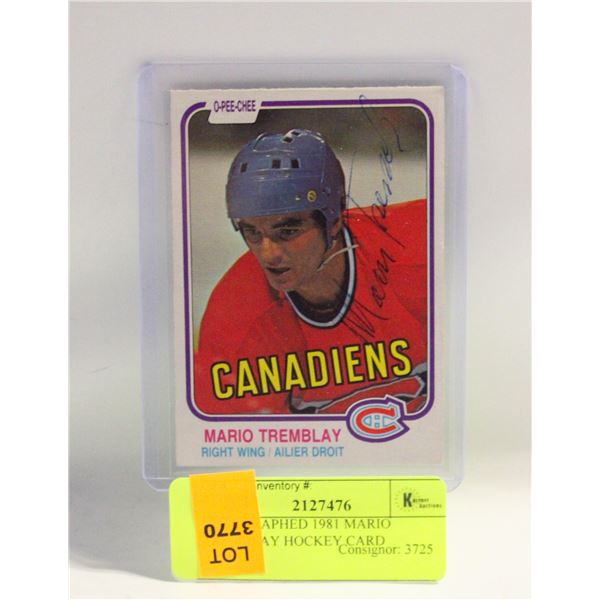 AUTOGRAPHED 1981 MARIO TREMBLAY HOCKEY CARD