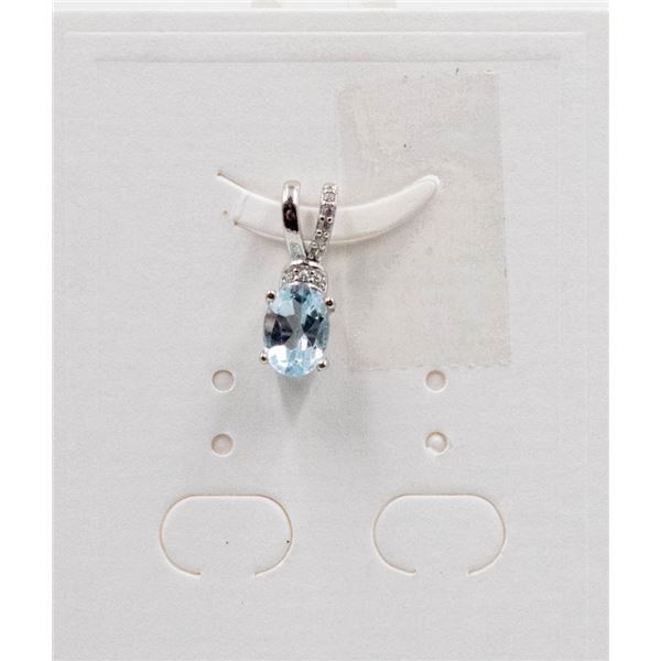 #140-NATURAL BLUE TOPAZ  & CZ PENDANT