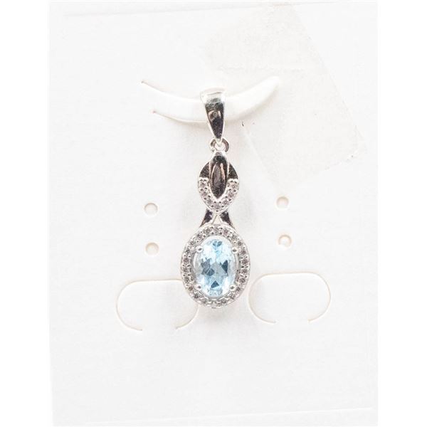 #146-NATURAL BLUE TOPAZ & CZ PENDANT