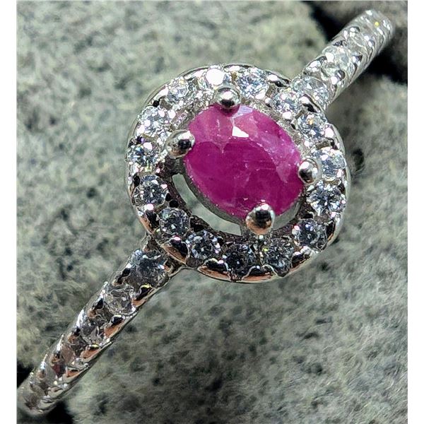 SILVER RUBY AND CZ RING