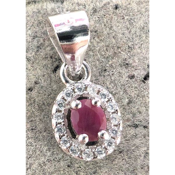 SILVER RUBY AND CZ  PENDANT