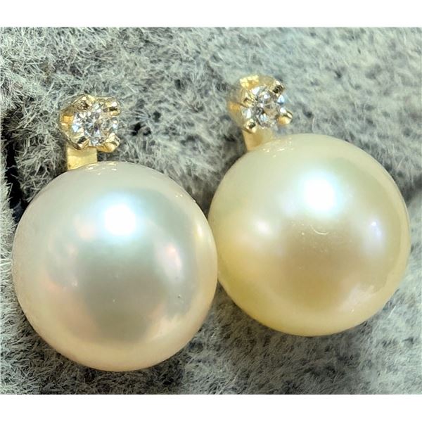 14K PEARL, LAB DIAMOND  (0.03CT) EARRING